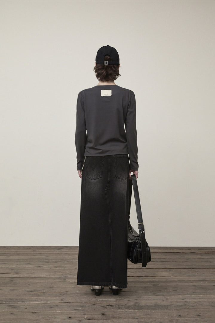 Matin Kim Damage Point Long Denim Skirt — Black