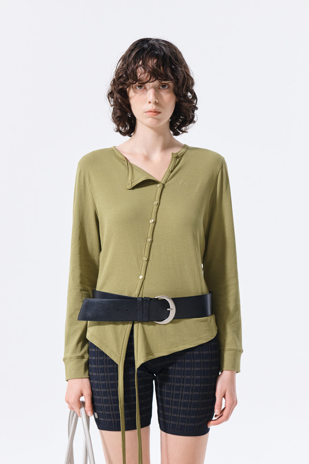 Matin Kim Asymmetric Button Closure Top — Olive