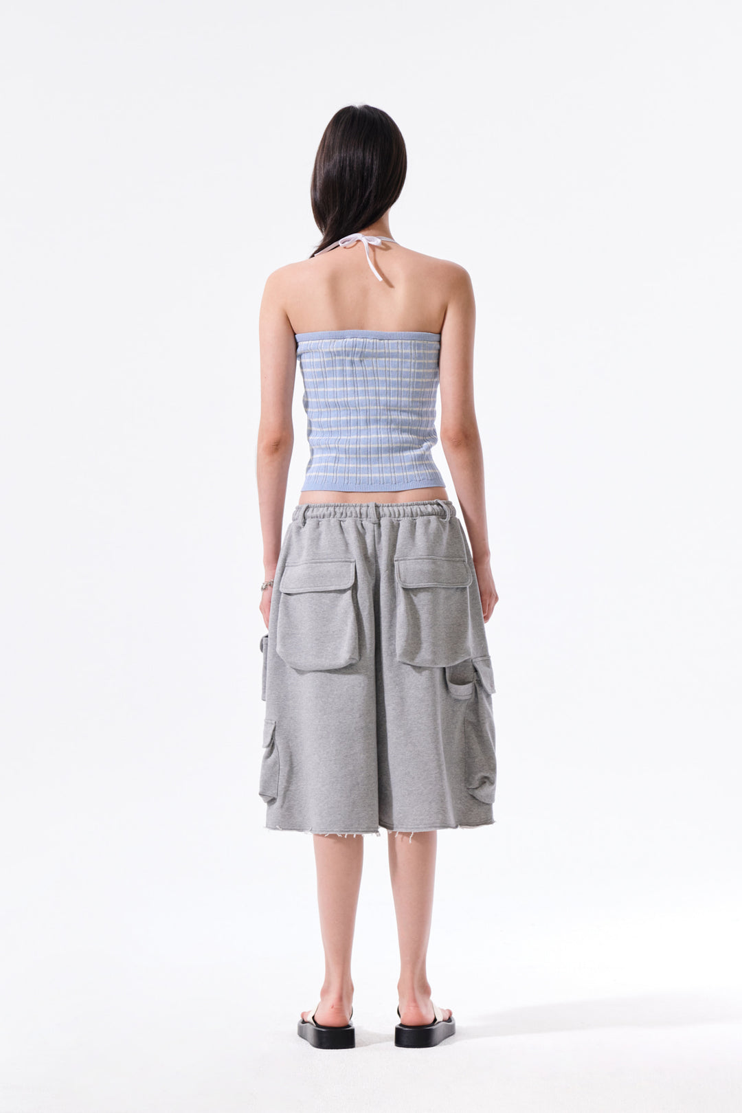 Matin Kim Stripe Knit Tube Top — Light Blue