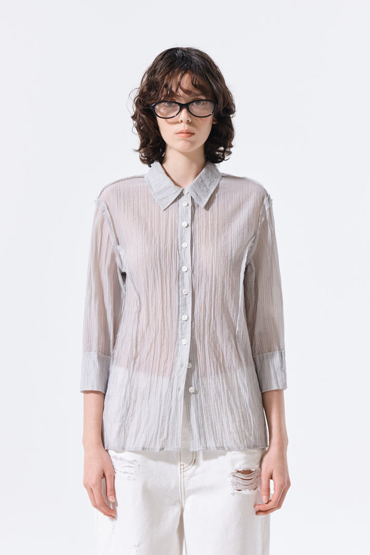 Matin Kim Raw Edge Crinkle Blouse — Light Grey