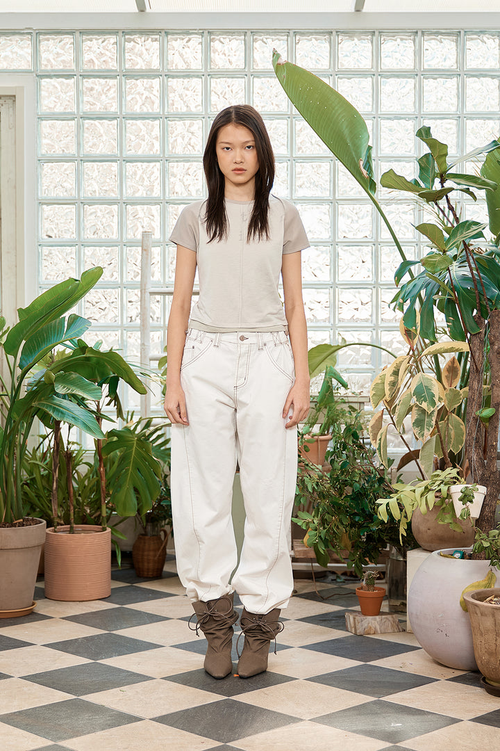 Matin Kim Pintuck Layered Slim Crop Top — Khaki