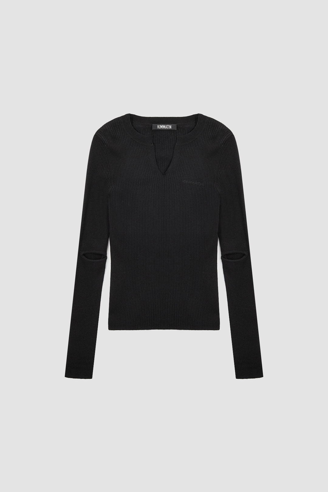 KIMMATIN Slit Point Slim Knit Top — Black