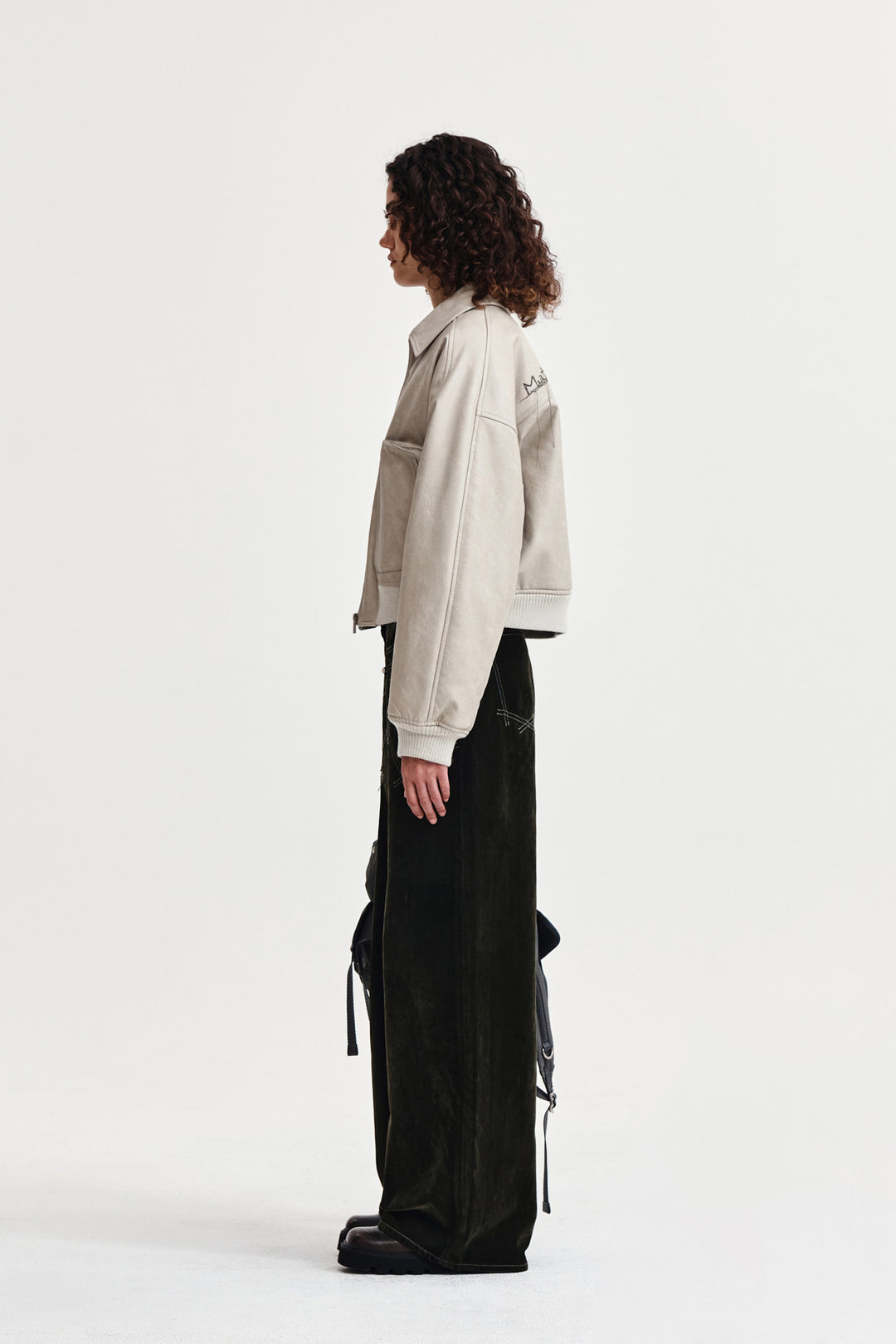 Matin Kim Faux Leather Overshirt — Light Grey