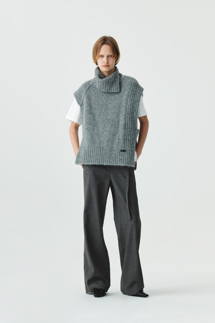 KIMMATIN Waist Point Belted Wool Trouser — Gray