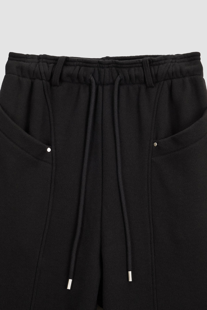 KIMMATIN Pocket Rivet Loose Fit Sweat Pants — Black