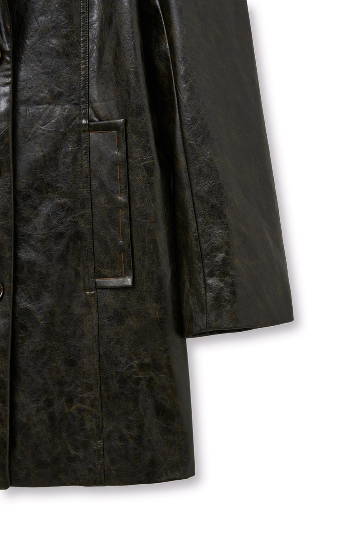 Matin Kim Faux Leather Half Double Jacket — Brown