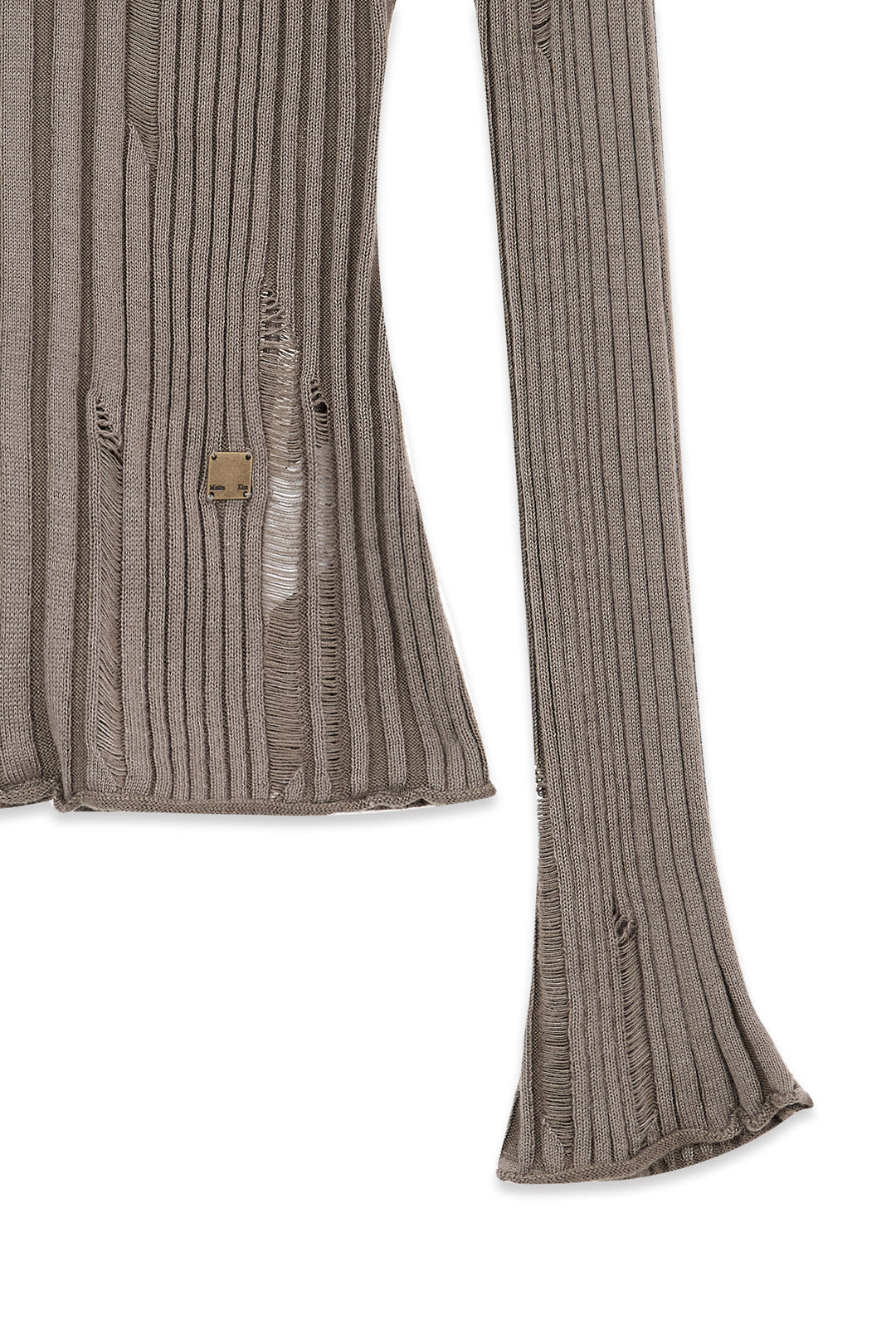 Matin Kim Logo Point Damage Slim Hoody Cardigan — Brown