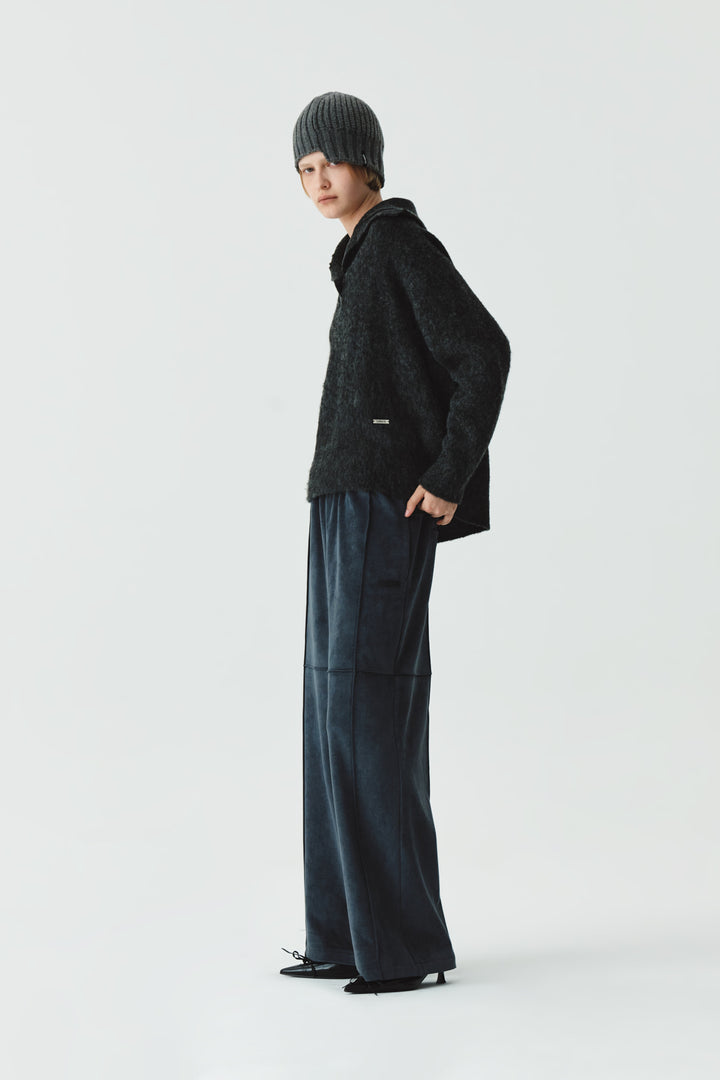 KIMMATIN Velour Pintuck Banding Pants — Gray