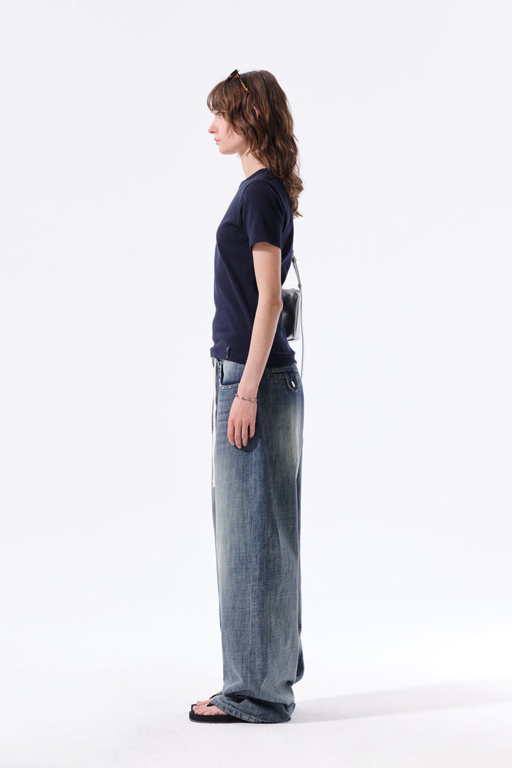 Matin Kim Label Detail Slim Fit Top — Navy blue