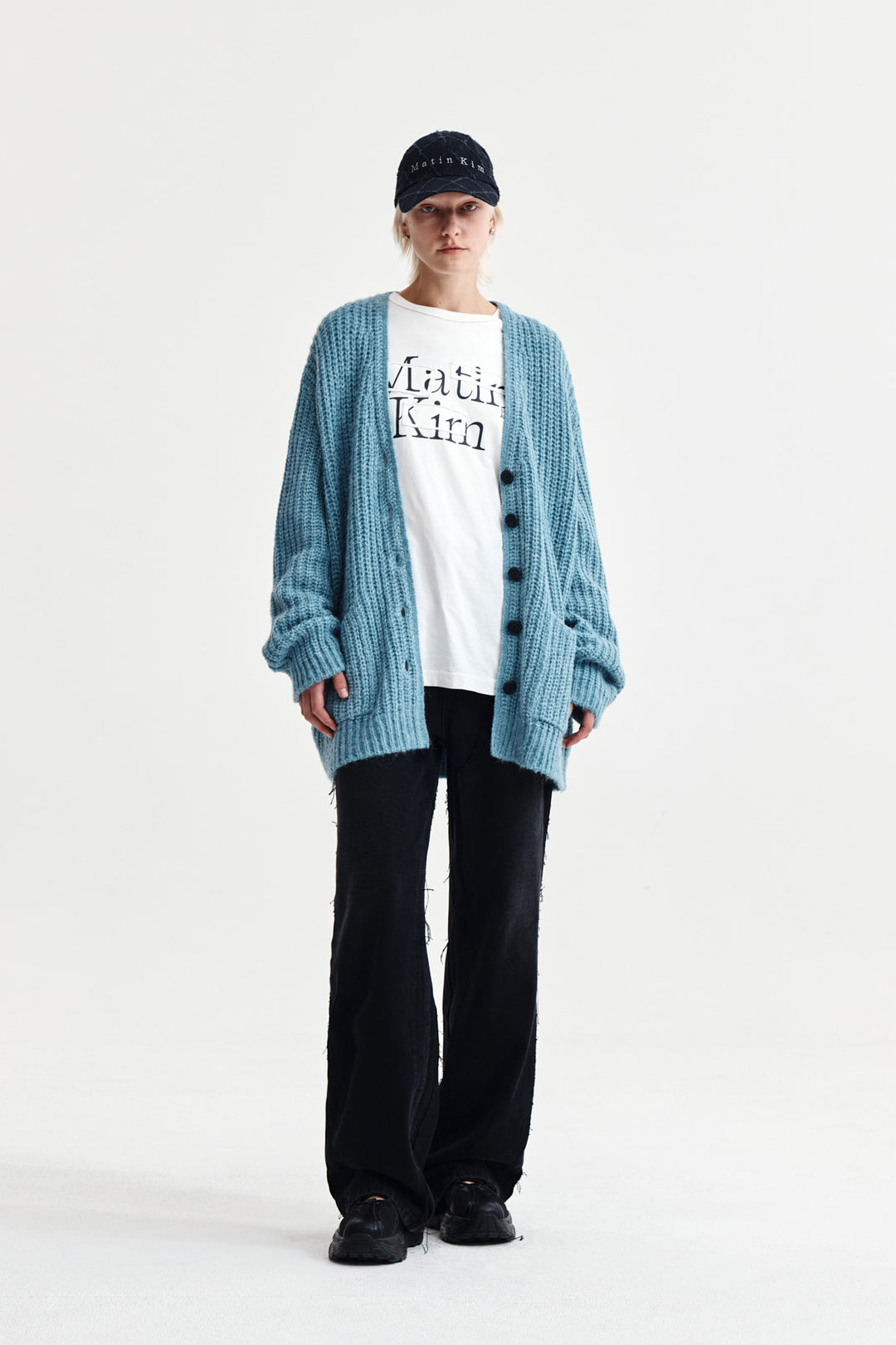 Matin Kim Side Button Point Overfit Cardigan — Light Blue
