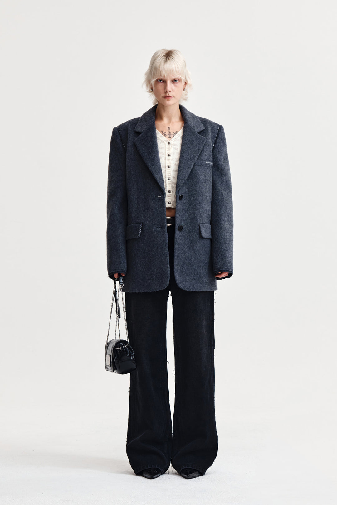 Matin Kim Hairy Overfit Stitch Single Jacket — Gray