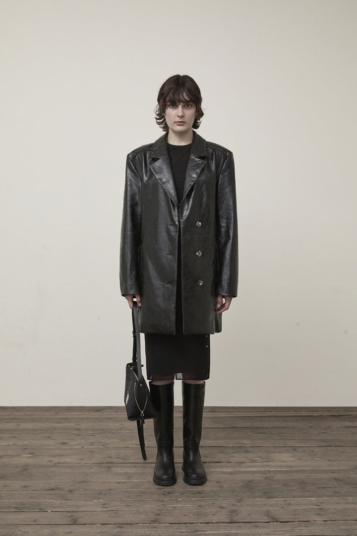 Matin Kim Faux Leather Half Double Jacket — Black