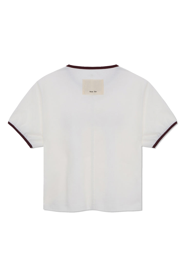 Matin Kim Stud Logo Ringer Top — White
