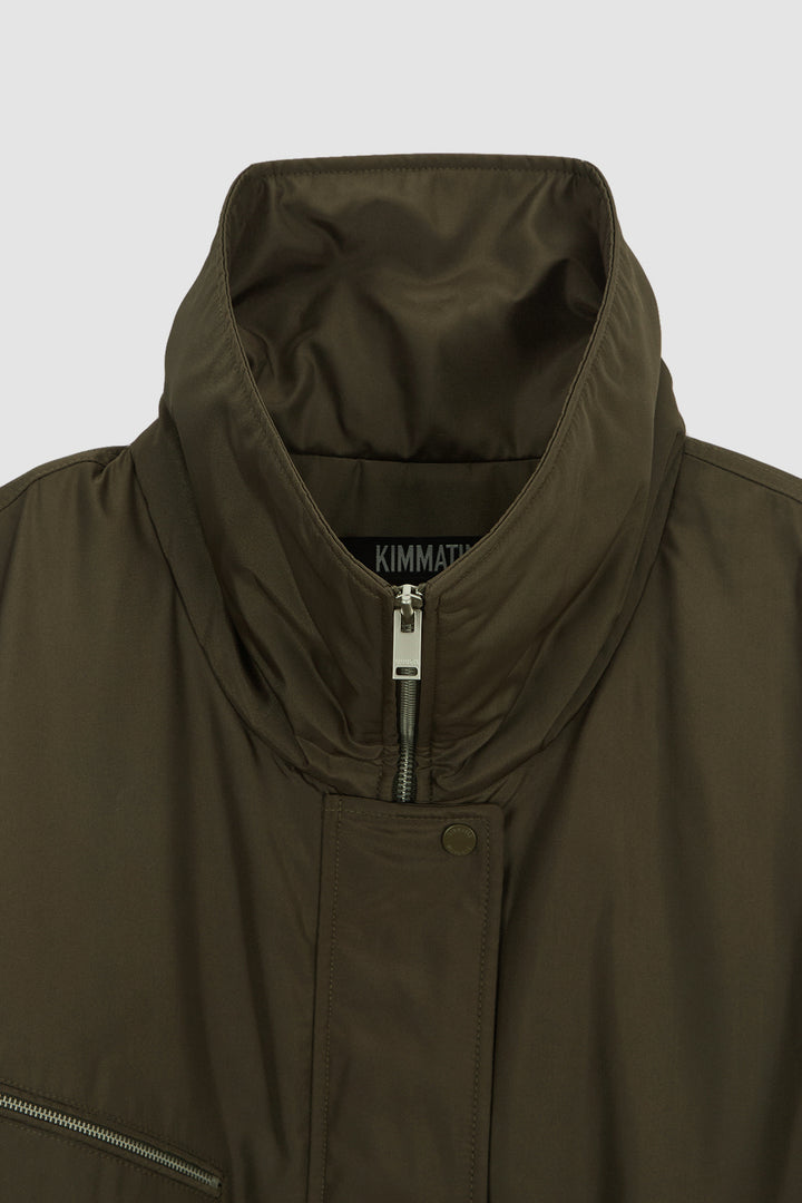 KIMMATIN Highneck Oversize Padded Jumper — Khaki