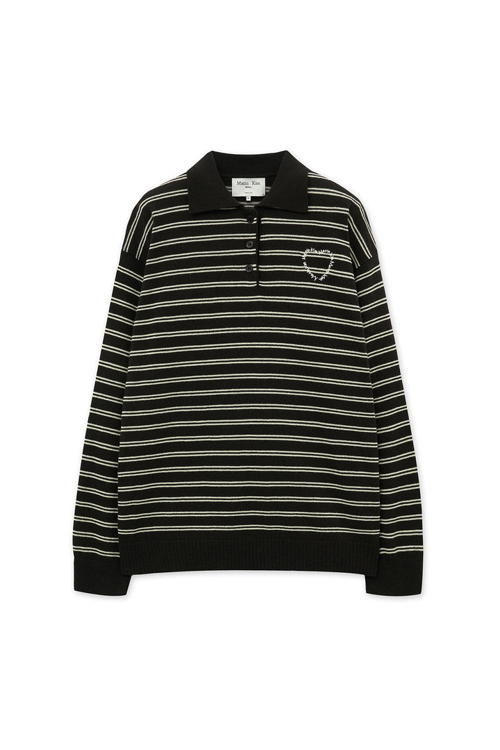 Matin Kim Heart Logo Collar Striped Pullover — Brown