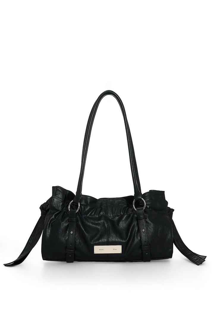 Matin Kim Shirring Tie Buckle Shoulder Bag — Black