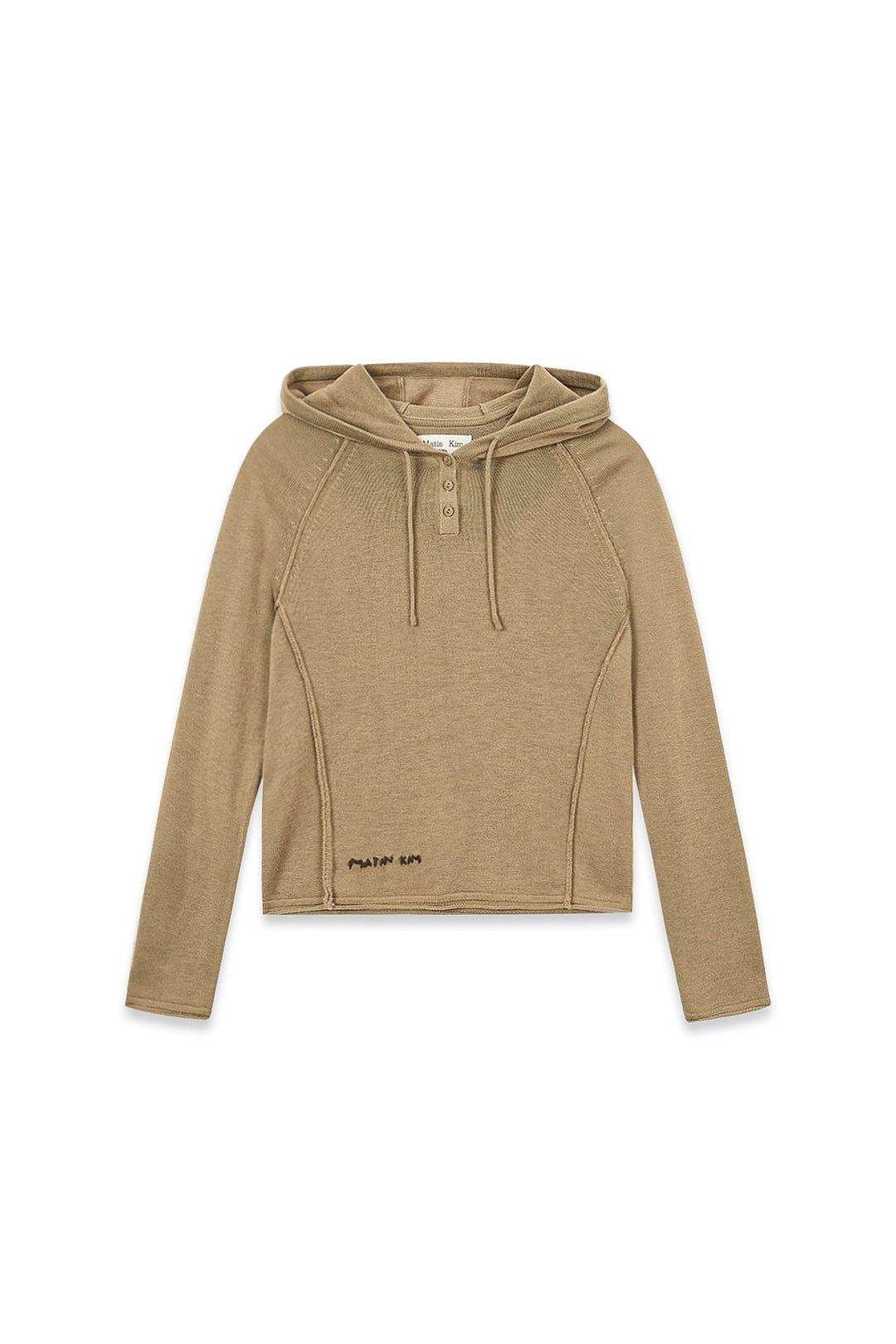 Matin Kim Button Hoody Raglan Knit — Khaki