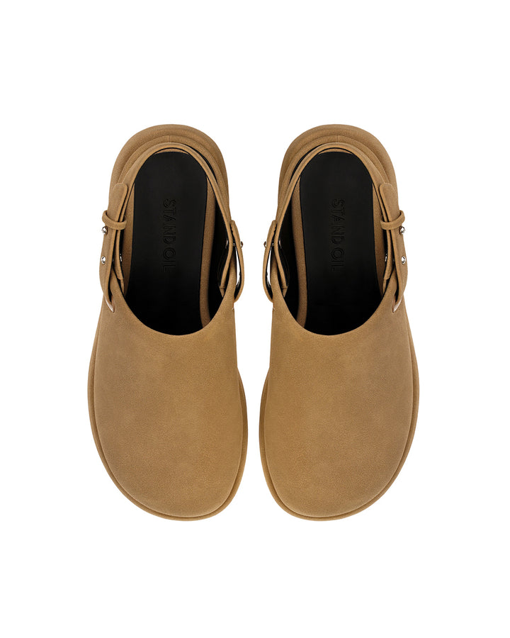Stand Oil Hatched Mule — Sculptural Chunky Sole — Camel