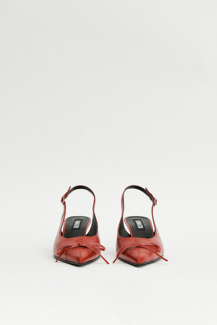 KIMMATIN Ribbon Stiletto Sling Back Heels — Red