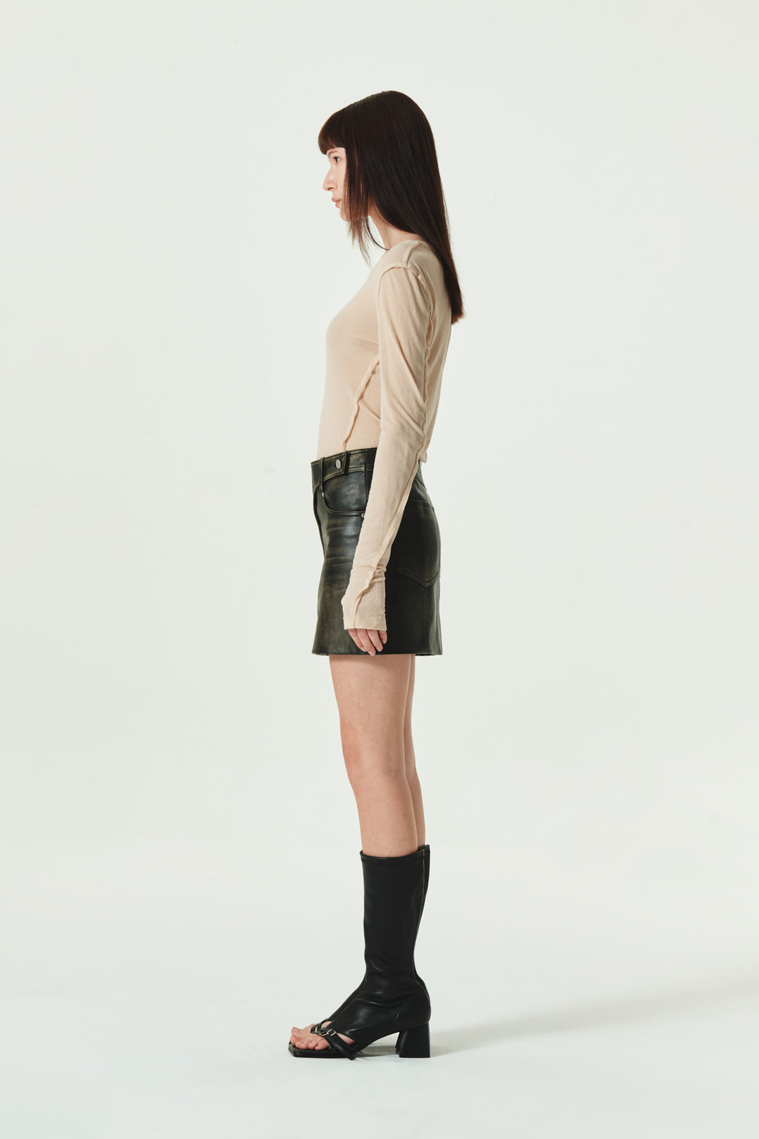 KIMMATIN Washed Faux Leather Mini Skirt — Brown