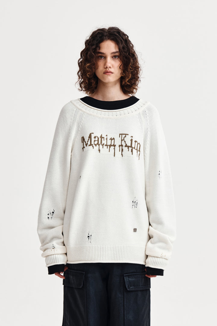 Matin Kim Two Way Off Shoulder Damage Pullover — Ivory