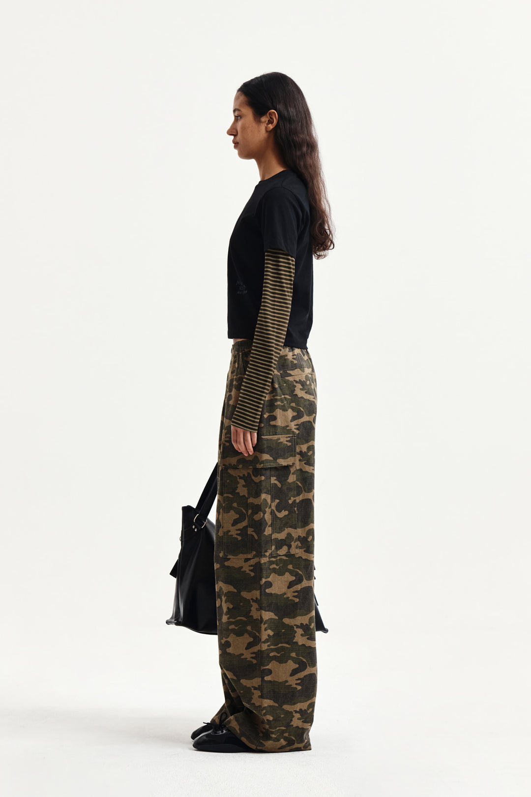 Matin Kim Graffiti Logo Stripe Layered Top — Black