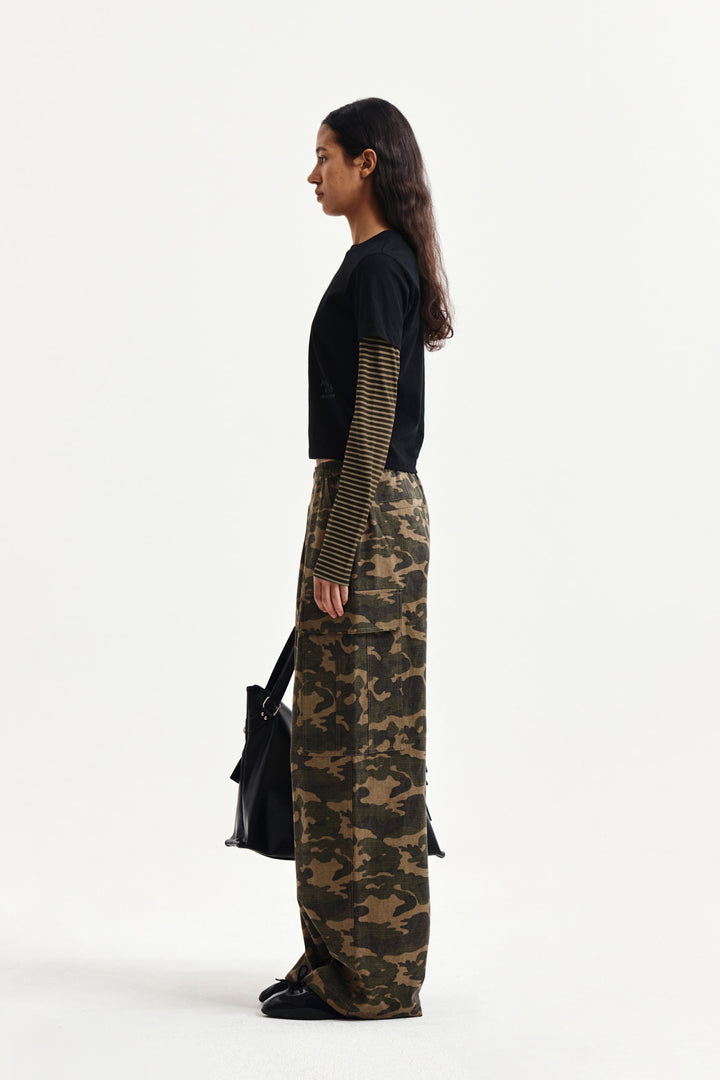 Matin Kim Graffiti Logo Stripe Layered Top — Black