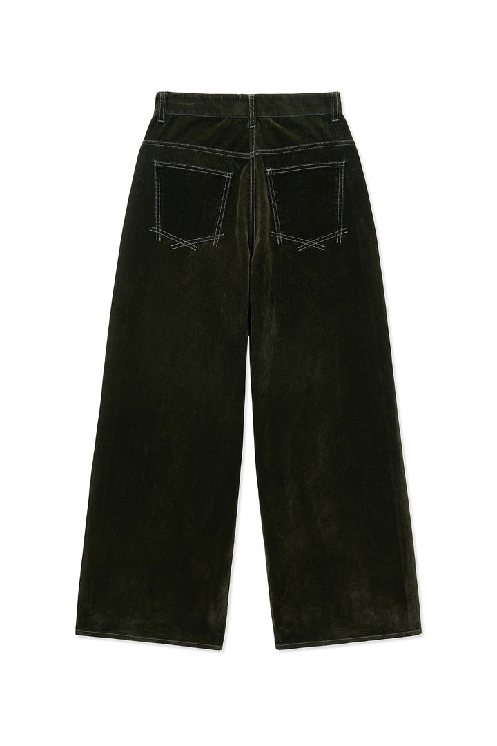 Matin Kim Reverse Velvet Wide Denim — Khaki