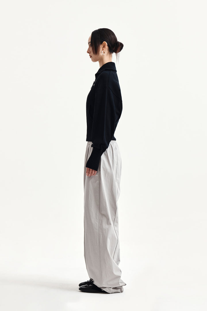 Matin Kim High Neck Embroidered Logo Zip Up — Black