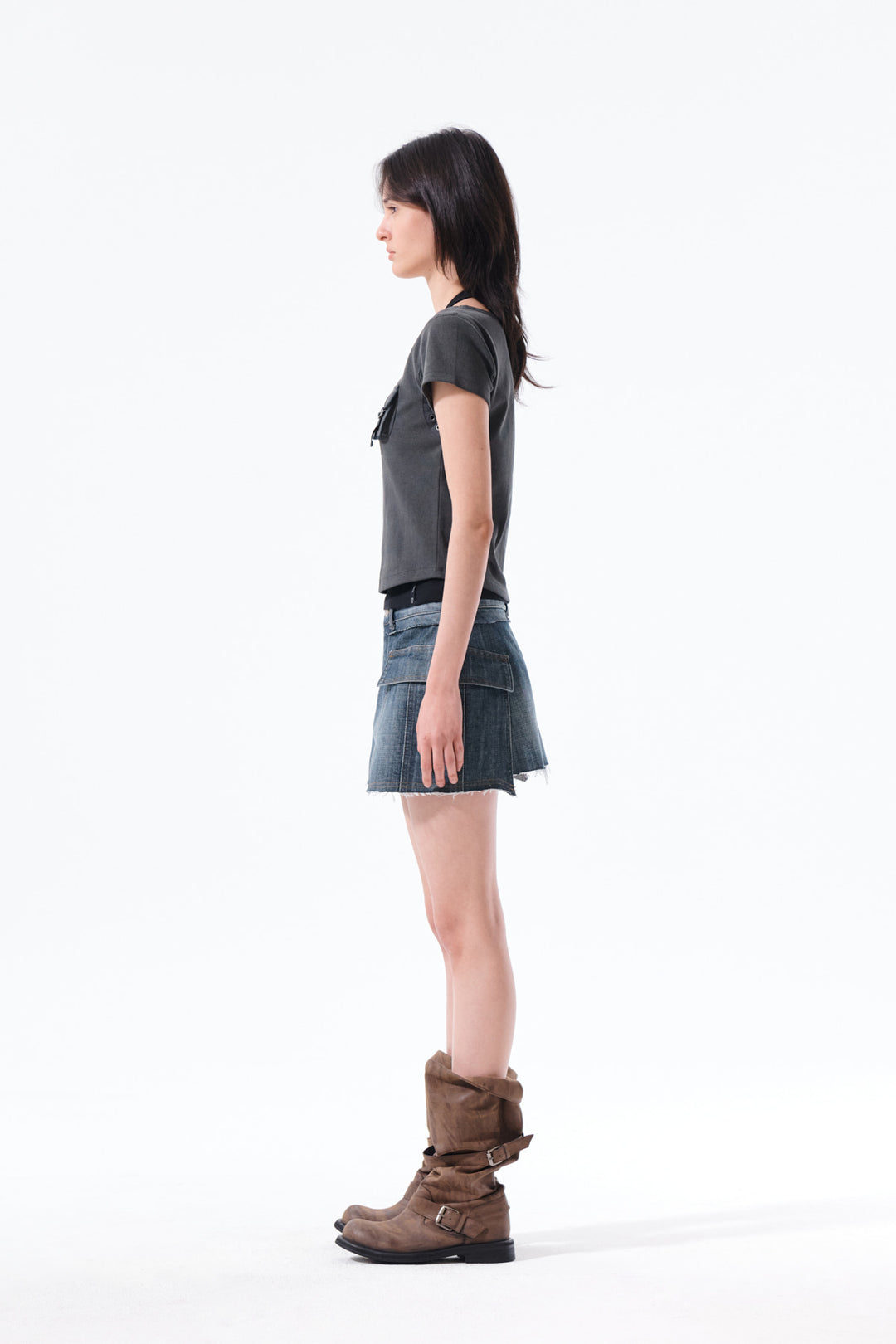 Matin Kim Pocket Point Slim Fit Top — Charcoal