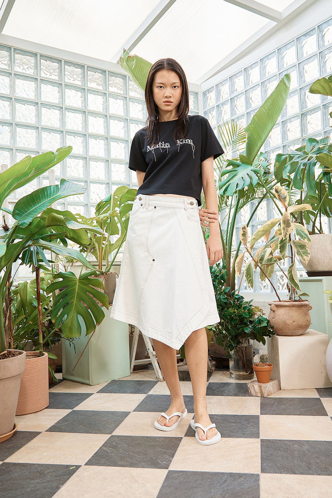 Matin Kim Logo Thread Point Crop Top — Black