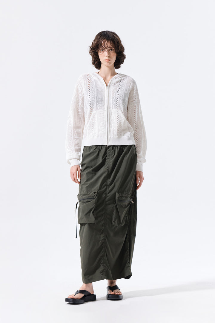 Matin Kim Patch Pocket Shirring Nylon Skirt — Khaki