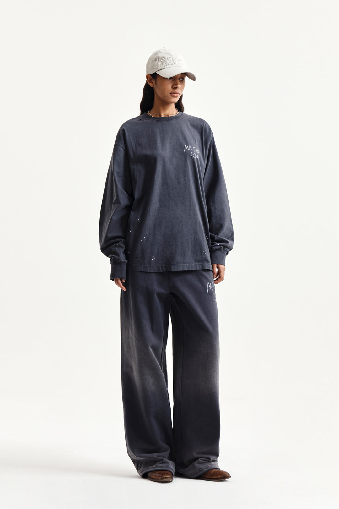 Matin Kim Vintage Washed Logo Top — Charcoal
