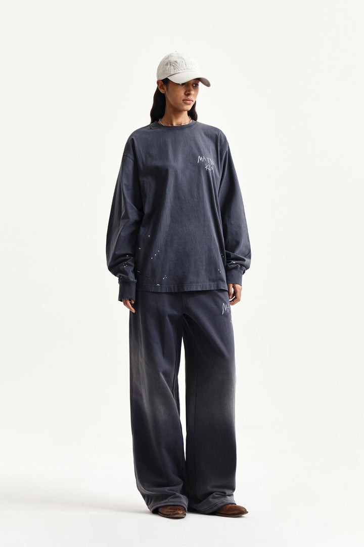 Matin Kim Vintage Washed Logo Top — Charcoal