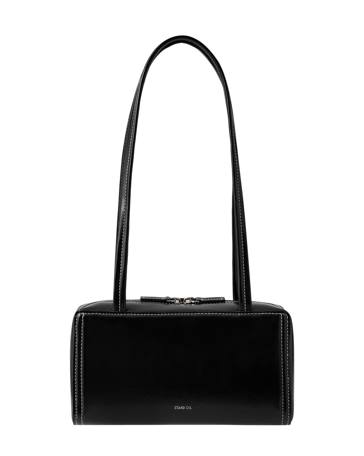 Stand Oil Post Bag — Square Box Shoulder Bag — Stitch Black