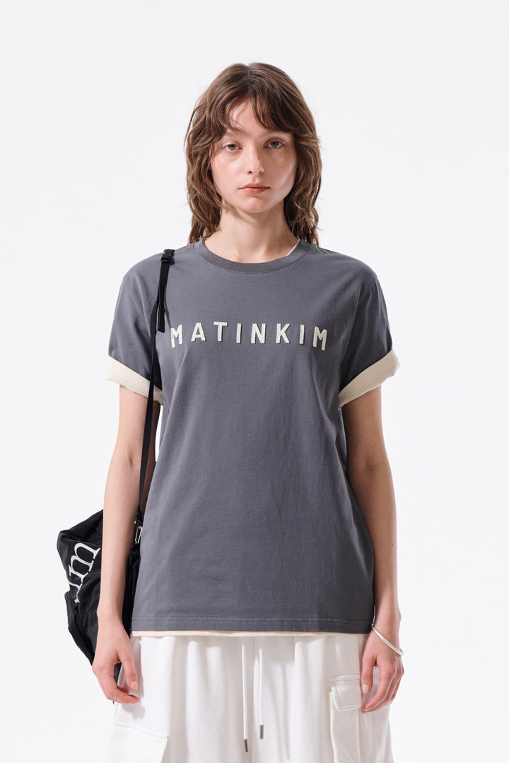 Matin Kim Applique Felt Logo Top — Charcoal