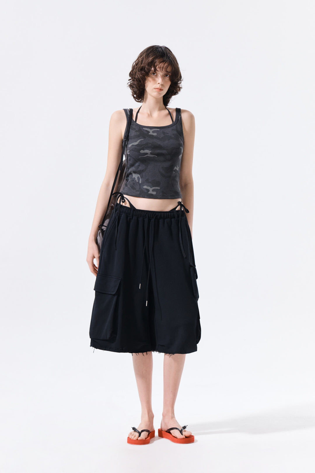 Matin Kim Square Neck Cropped Tank — Charcoal