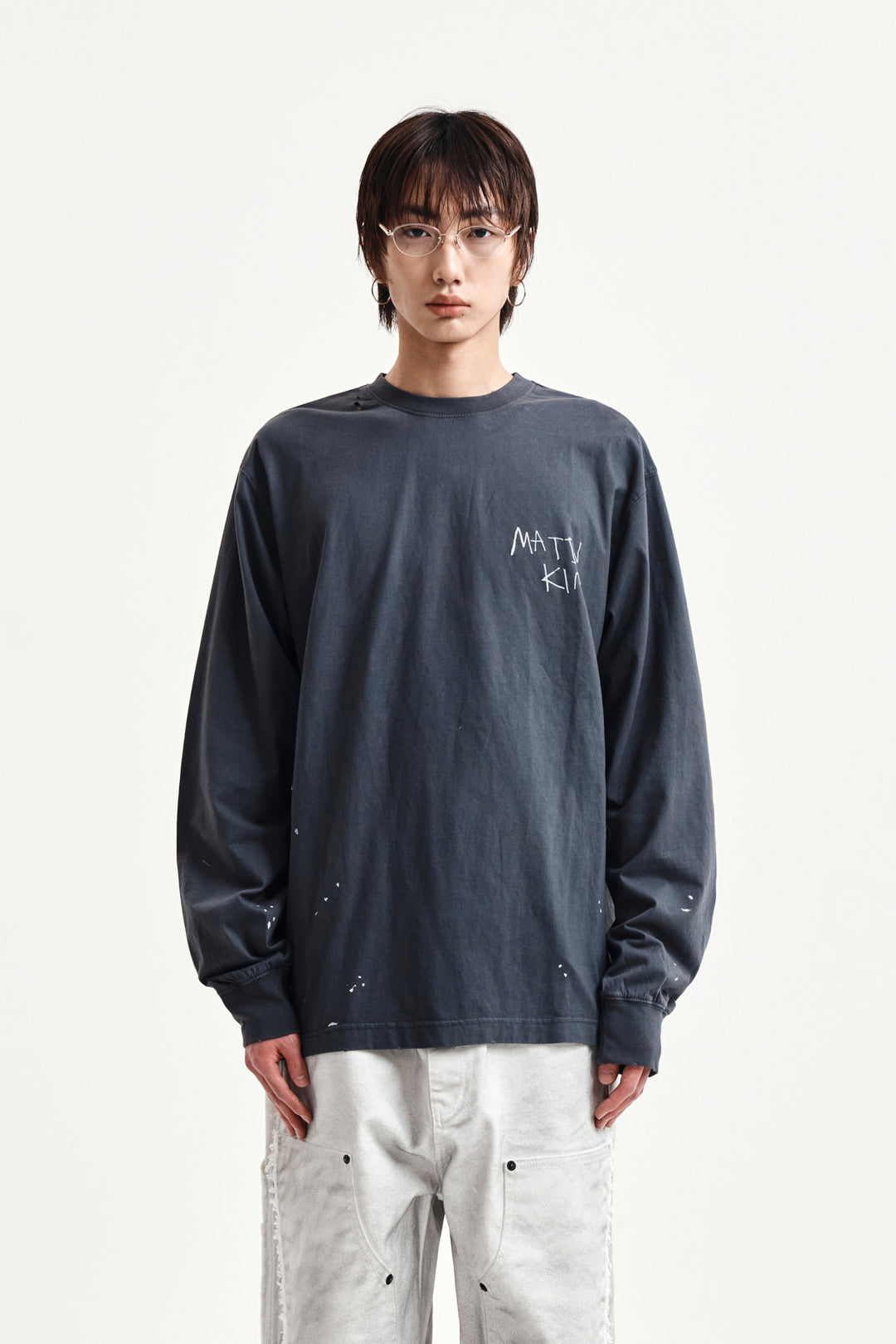 Matin Kim Vintage Washed Logo Top — Charcoal