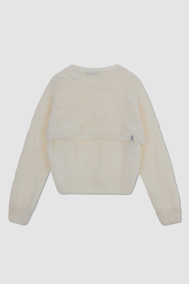 KIMMATIN Bolero Layered Cable Knit Pullover — Ivory