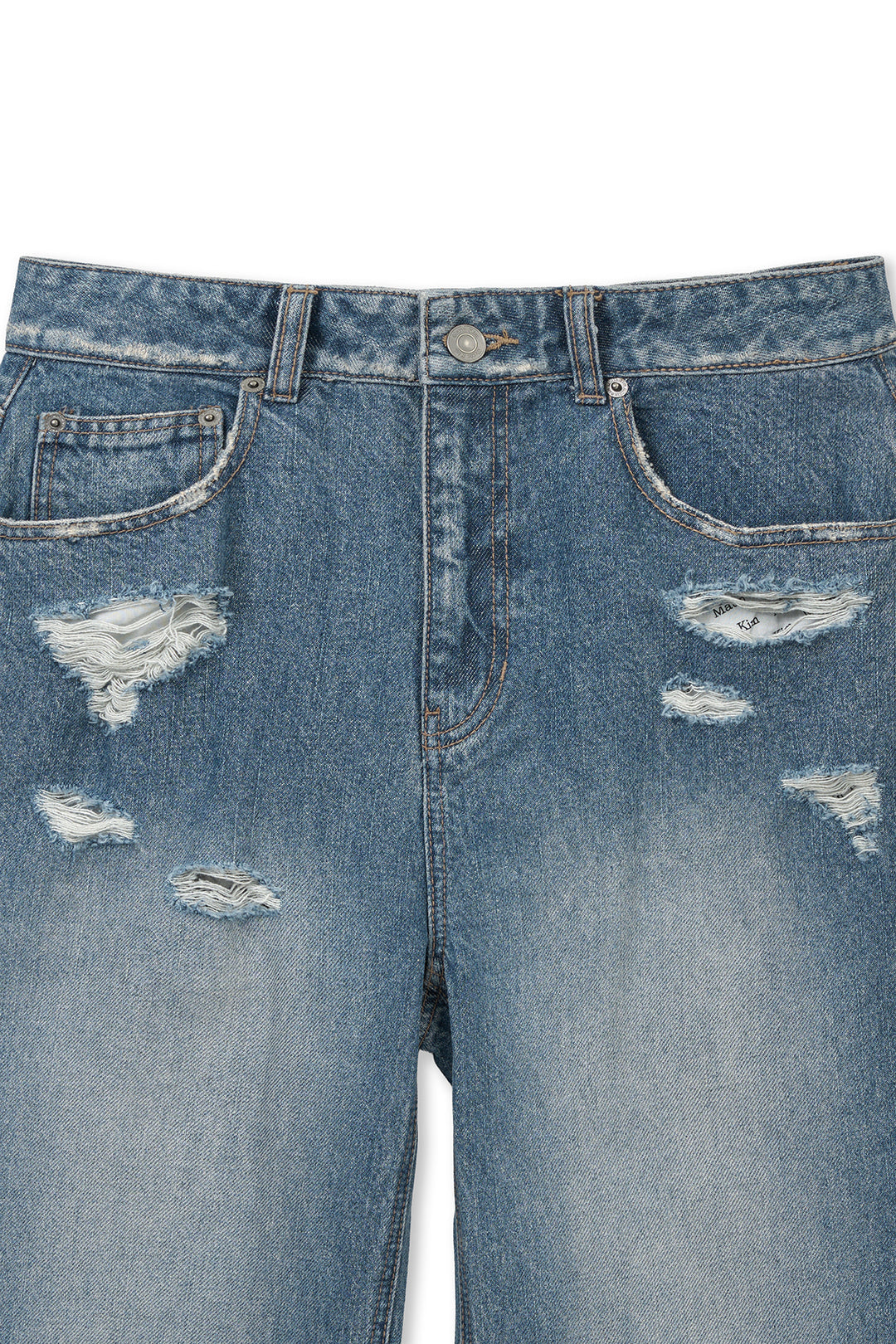 Matin Kim Back Pocket Patch Destroyed Denim — Blue