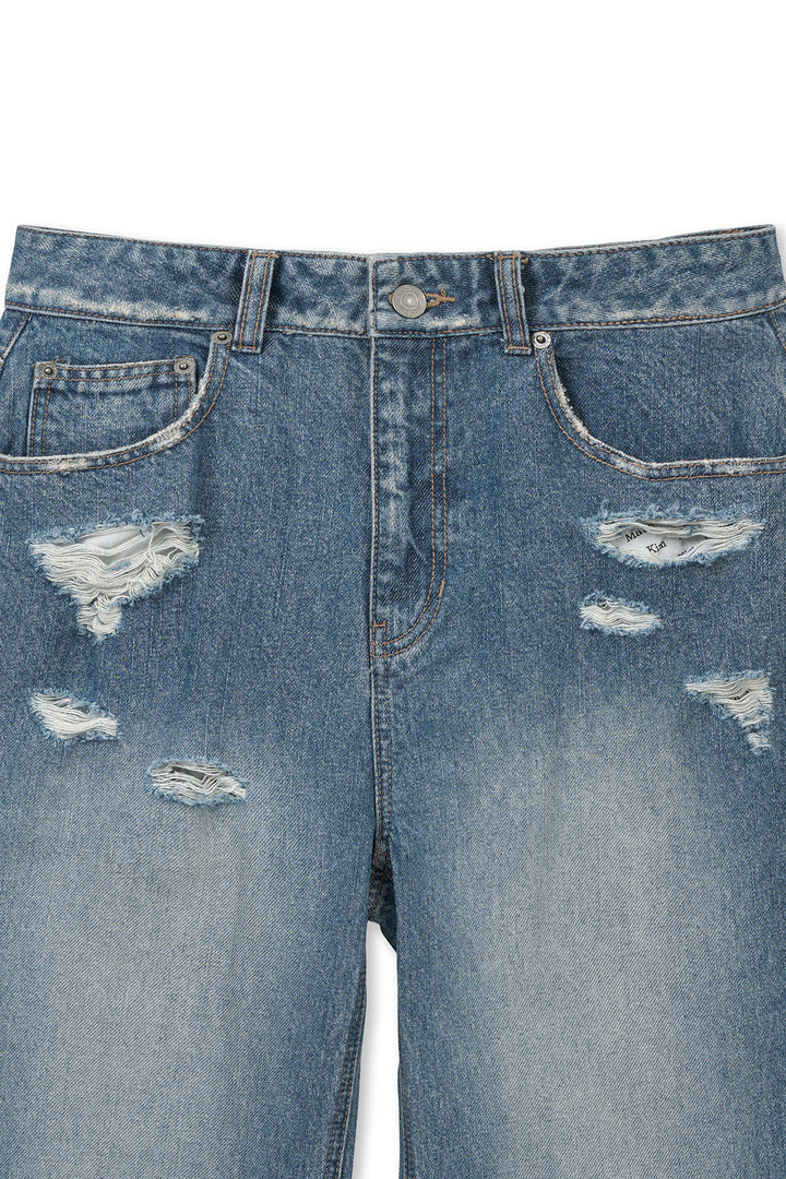 Matin Kim Back Pocket Patch Destroyed Denim — Blue