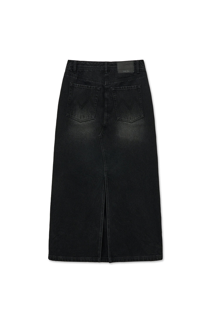 Matin Kim Damage Point Long Denim Skirt — Black