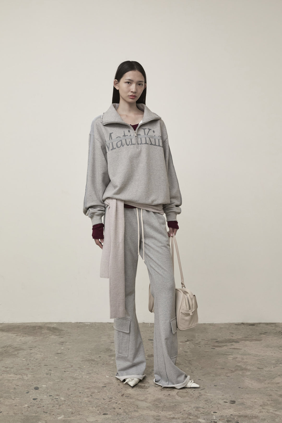 Matin Kim Cut Out Half Zip Sweatshirt — Gray