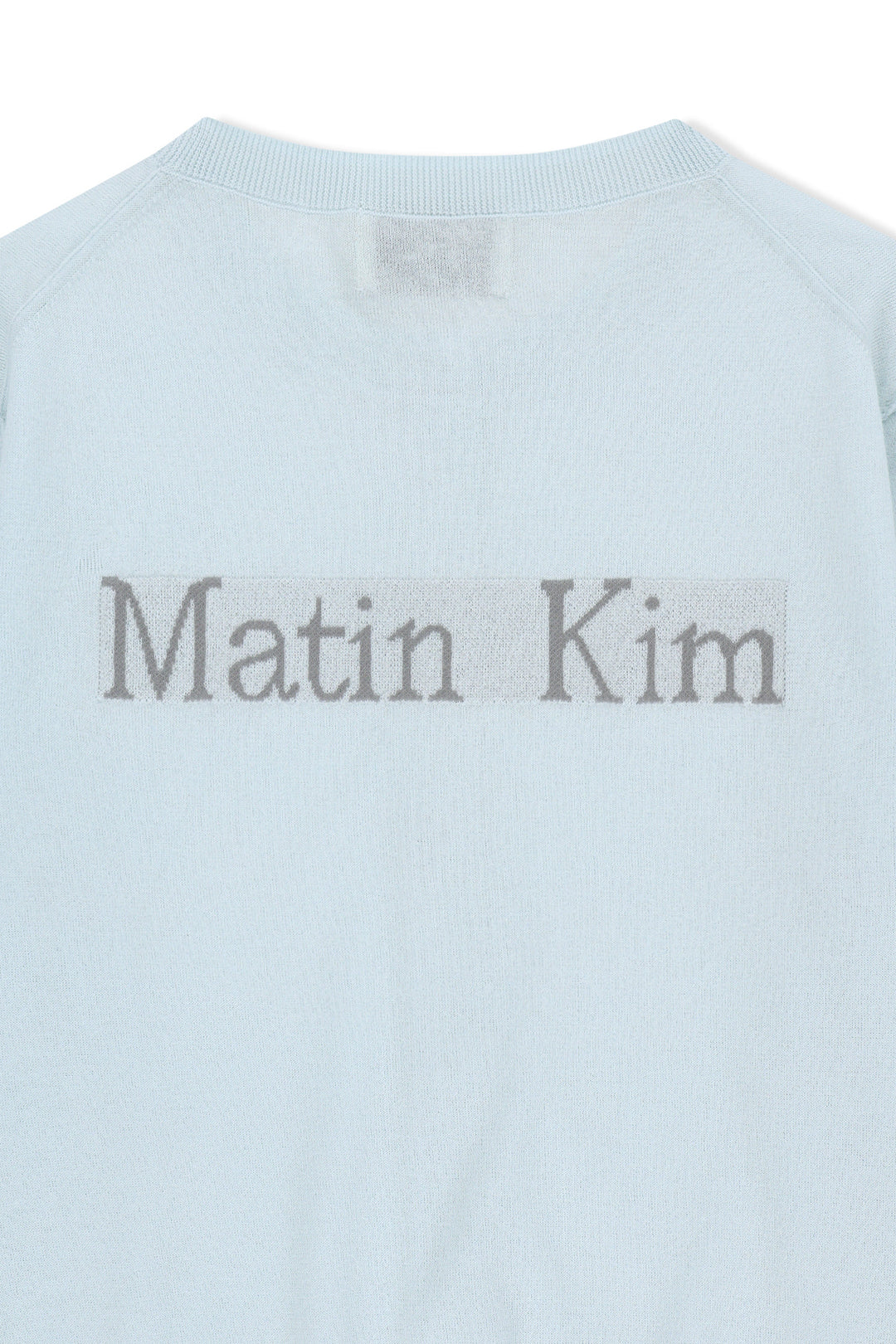 Matin Kim Back Logo Sheer Cardigan — Light Blue