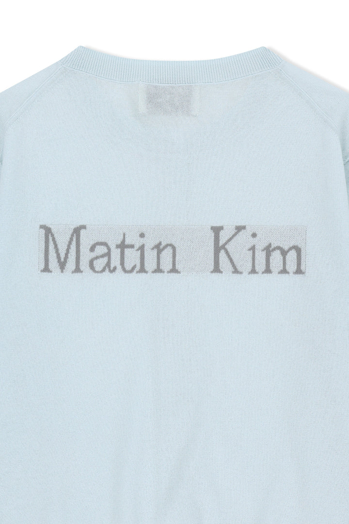 Matin Kim Back Logo Sheer Cardigan — Light Blue