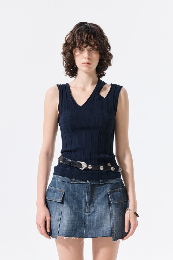 Matin Kim Cut Out Sleeveless Knit Top — Dark Navy