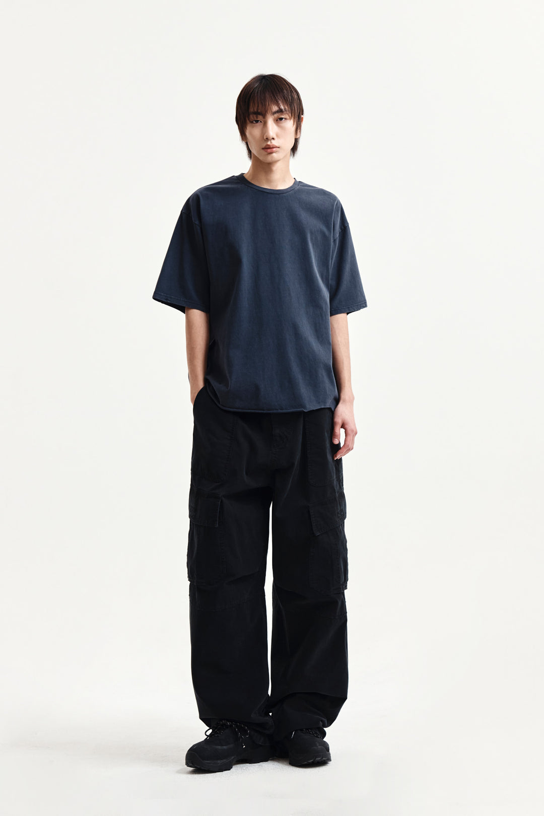 Matin Kim Raw Cut Graffiti Logo Top — Navy blue