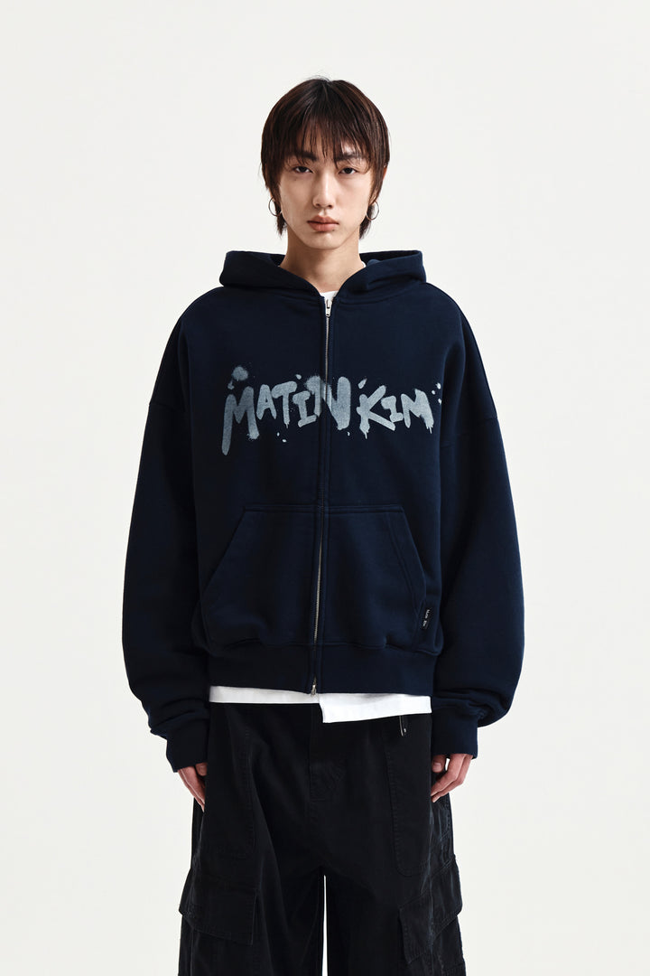 Matin Kim Graffiti Logo Zip Hoodie — Navy blue