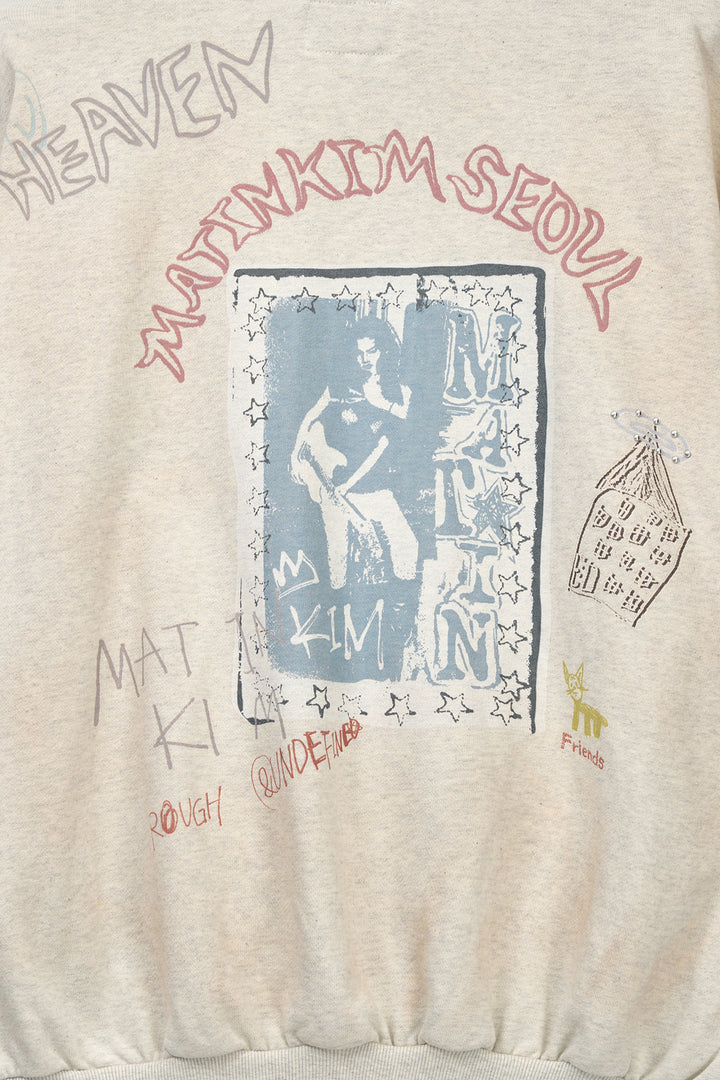 Matin Kim Vintage Washed Graffiti Zip Hoody — Beige