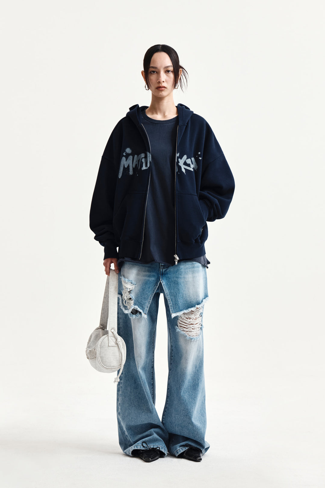 Matin Kim Graffiti Logo Zip Hoodie — Navy blue